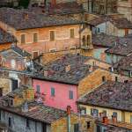 Rooftops in the walled city of Urbino, Italy
